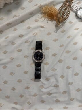 michael kors Black Ceramic-Look Bracelet Watch with Crystal Bezel